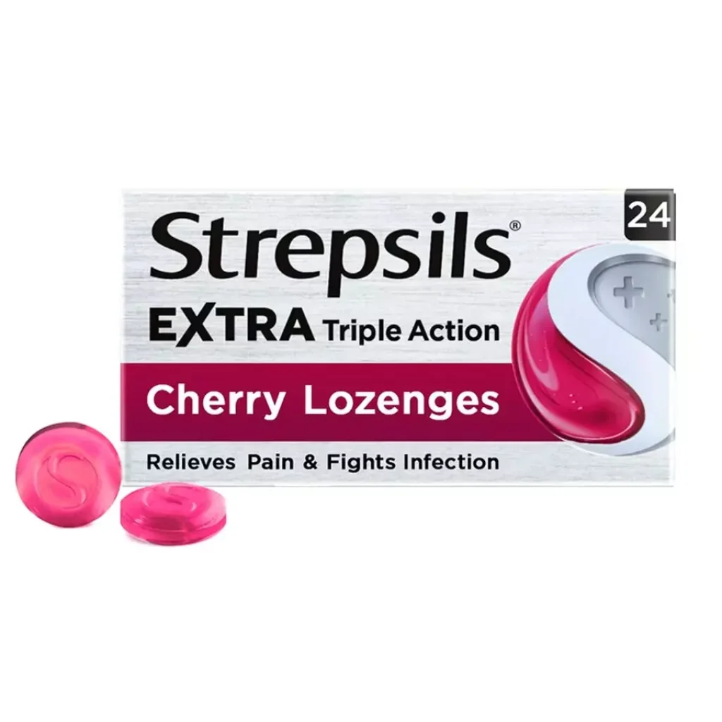 Strepsils Extra Triple Action Sore Throat & Pain Relief - Cherry (24 Lozenges)